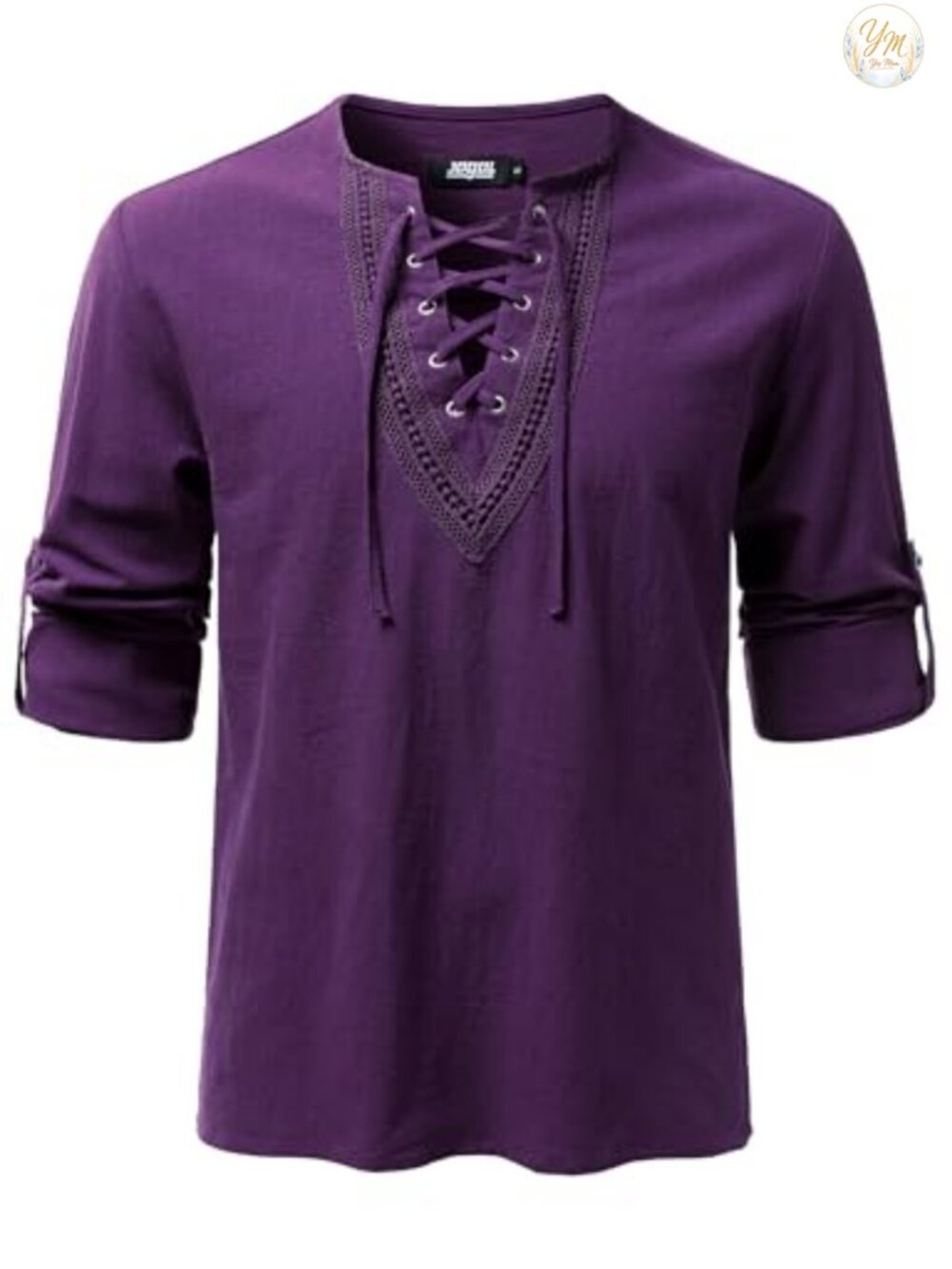 Mens Medieval Renaissance Pirate Viking Tunic Shirt Lace V-Neck Long Sleeve
